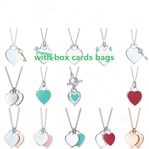 

10A 925 sterling silver necklace pendant necklaces female jewelry exquisite official logo classic and Co blue heart Luxury quality designer Bracelet