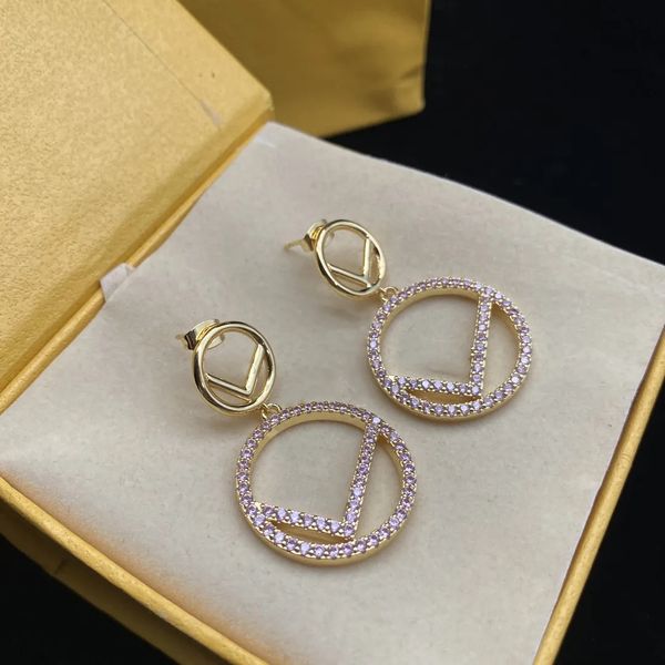 

Classic Water drill Designer Girl Stud Earring Luxury Vintage letter F G gold Stud fashion Dangle women Earring Engagement Wedding Party With box, 07