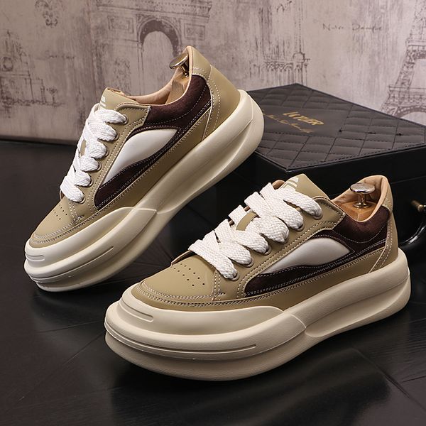 

Fashionable Casual Men's Sports 2023 New Summer Low-top Board Shoes White Breathable Platform Sneakers for Men, Khaki