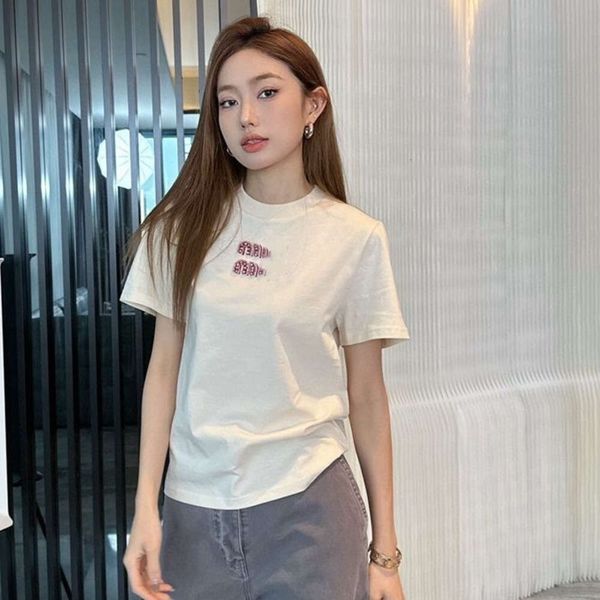 

Womens Designer T Shirt Women Summer Trendy Short Sleeved Shirt Tee Letter Diamond Graphic Tee Casual Slim Pullover T Shirts Top, Apricot