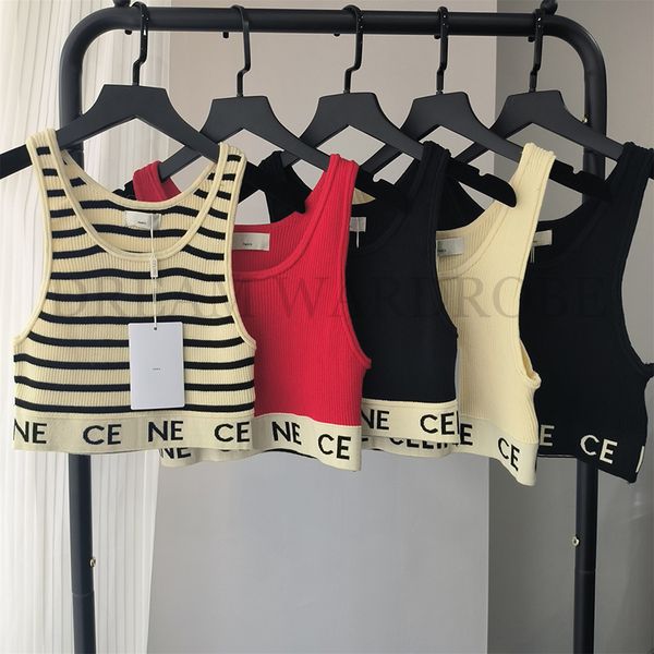 

Sexy Womens Tank Tops T Shirts CE Letter Tops Tees Top Embroidery Summer Sleeveless Stripe Color Classic Vest with SML, Black2