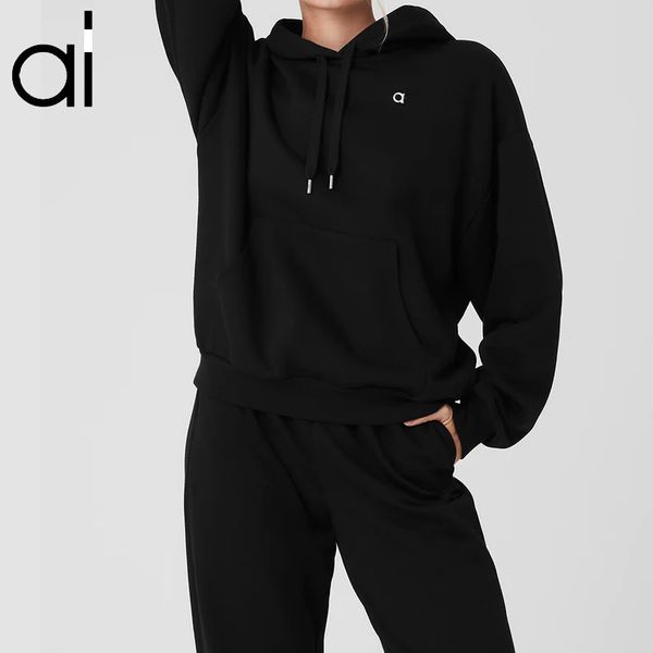 

AL Yoga City Sweat Pullover Hoodies ACCOL Sweatshirts Jogger Warm Coat Loose Sportswear Unisex Casual Double Take Hooded Sweater with Kangaroo Pocket Sier 3D, Black