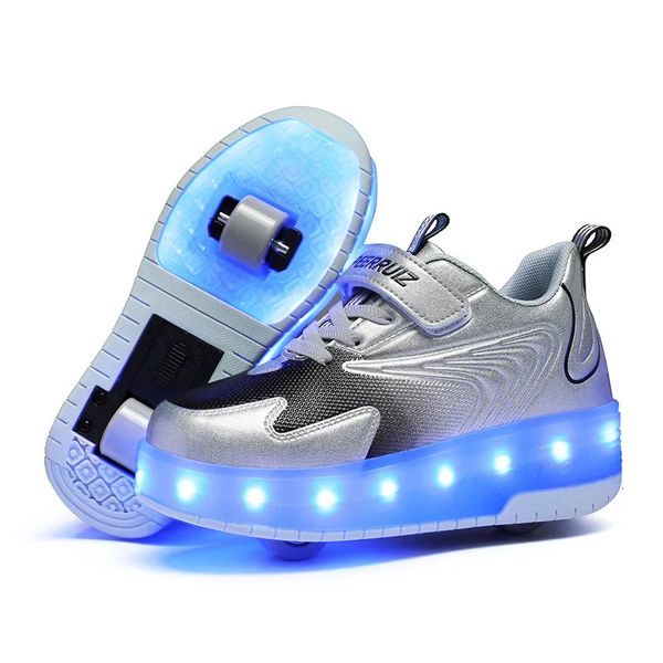 

Boy Sneakers Luminous Skate Shoes Double Wheels Roller Skates Kids Sport Shoes USB Charge Casual Girls Shoes Illuminated Shoes 240116, Pink