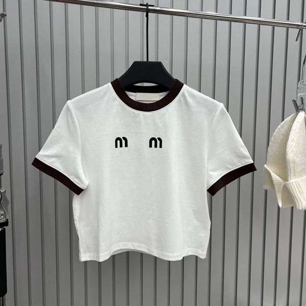 

Designer t shirt summer short sleeve Crop Top Tee women tshirt contrast color printed logo slim fit tops, White