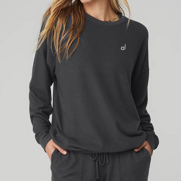 

AL Yoga Crew Neck T-shirt Thin Soho Pullover Soft Long-sleeve Sweatshirts Women Loose Comfortable Breathable Jogger Studio-to-street Practice Must-have Shirt, Champagne