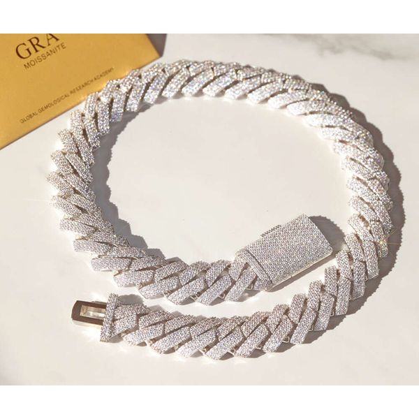 

Hot Sale Pure Sier Wide 20Mm 3 Rows Plated White Gold Cuban Necklace With GRA D/Vvs Moissanite