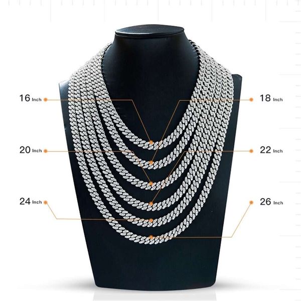 

Hot Selling 14 Mm Jewellery Necklaces Sterling Sier Necklace Set 12Mm Moissanite Cuban