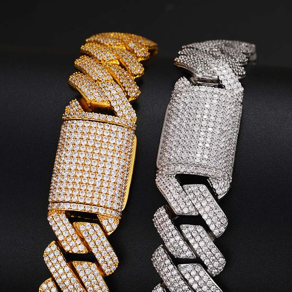 

Popular Filled Gold Plated Sterling Sier Iced Out Micro Pave 3 Rows VVS Moissanite Cuban Link Chain Necklace