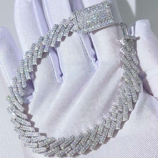 

New Arrival Iced Out Sier Bracelets Unisex Bagutte Cut VVS Moissanite Cuban Link Bracelet