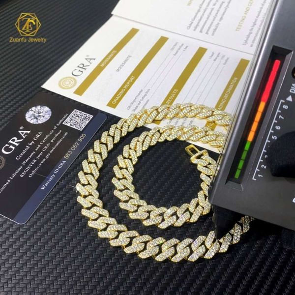 

Fine Jewelry Gold Plated Sier 2 Rows VVS Moissanite Diamond Mens Hip Hop Iced Out Miami Cuban Link Chain Necklace