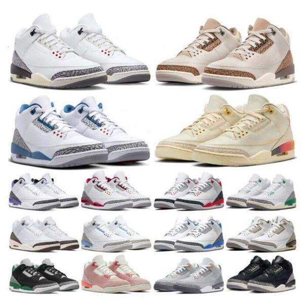 

Jumpman 3 3s Basketball Shoes Men Women White Cement Reimagined Medellin Sunset Palomino Wizards Fire Red Dark Iris UNC Fear Mens Trainers Sports Sneakers, 23