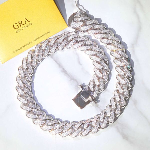 

Real Sier S Vvs Moissanite 2Rows Cuban Chain Bracelet Necklace For Rope Mens