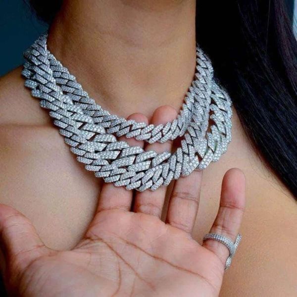 

Iced Out VVS 2 Rows Miami Gold Necklace Sterling Sier Diamond Moissanite Cuban Link Chain
