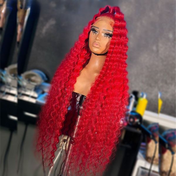

Red Peruvian Color 180% Water Wave Lace Front Human Hair Wigs PrePlucked Transparent Lace 13X4 Frontal Synthetic Curly Wigs for Women al, Wig cap
