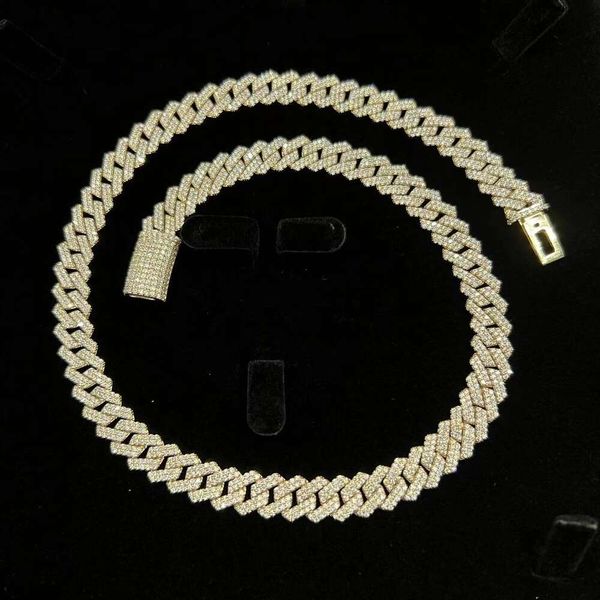 

10Mm Bling Rhinestone Golden Finish Miami Cuban Link Chain Couple Men's Hip Hop Necklace Jewelry Woman Punk Necklace