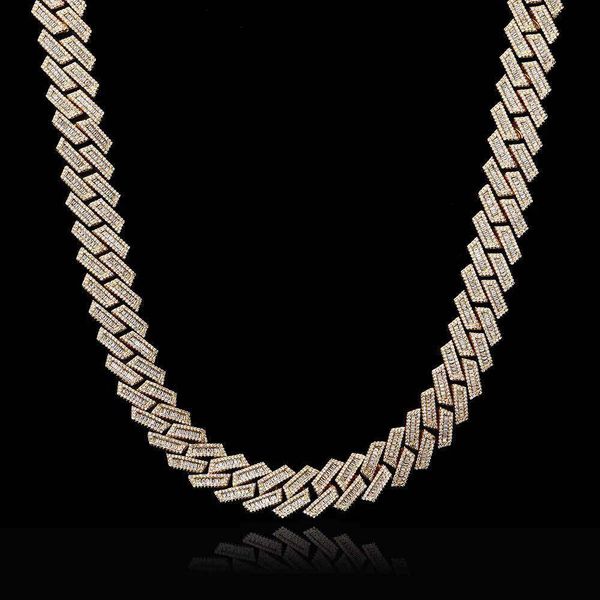 

10- 16Mm 2 Rows Custom Gold Plated Necklace Iced Out Chain Cuban Moissanite Diamonds Hip Hop Jewelry For Men Gift