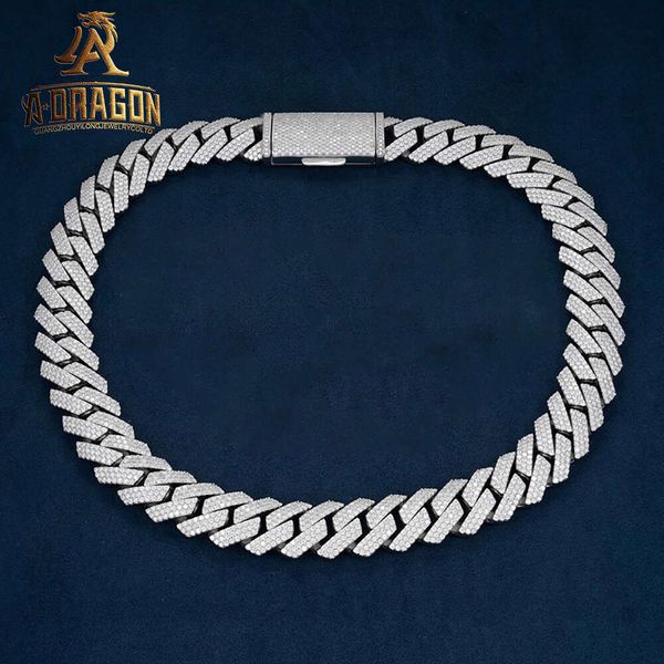 

Hip Hop Style Link Chain Moissanite Vvs Iced Out Round Brilliant Cut Diamond Sier Heavy Cuban Necklace