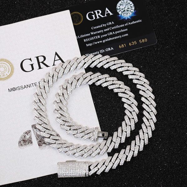 

Iced Out Vvs 2 Rows 12Mm Gold Plated Necklace Sterling Sier Diamond Moissanite Cuban Link Chain