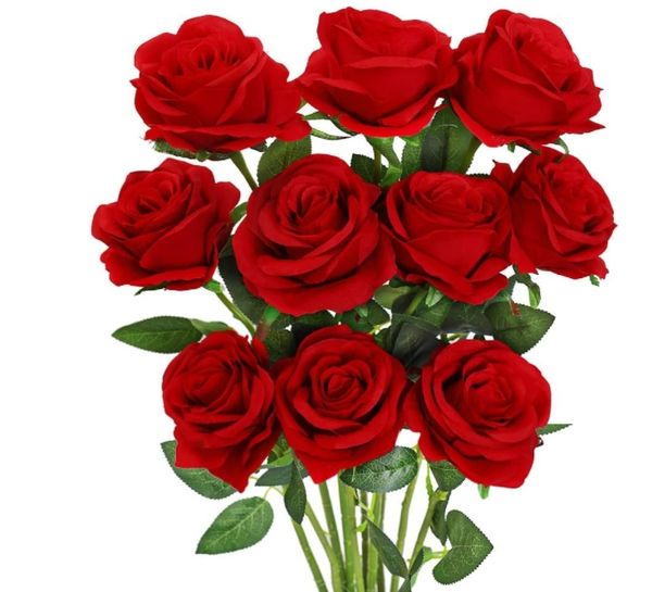 20 inch Artificial Rose Flowers for Valentine's Day Roses Real Touch Silk Rose Single Fake Flower Long Stem Bouquets for Home Wedding Party Decoration