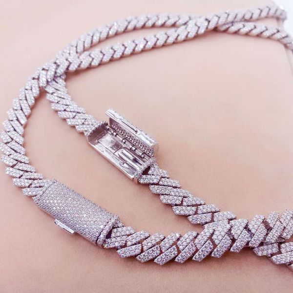 

Sterling Sier Vermeil VVS Diamond Necklaces 10Mm Moissanite Paved Prong Cuban Chain Iced Out Deluxe Hip Hop Jewelry