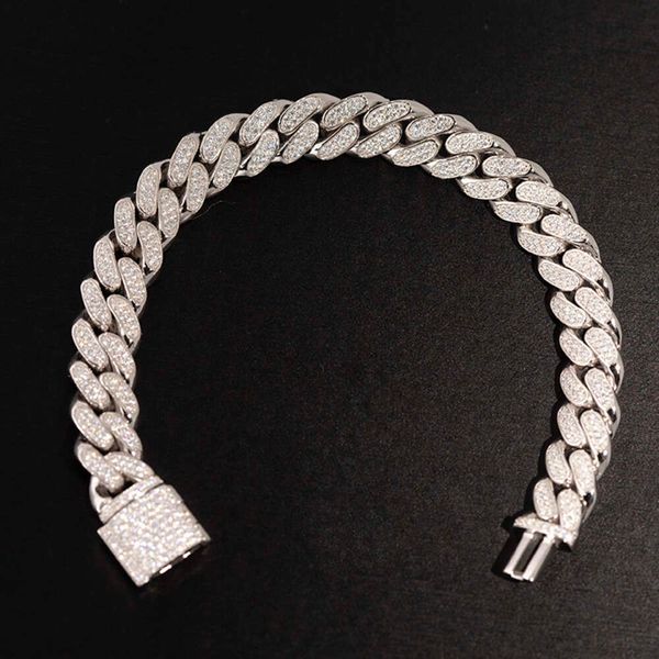 

Hot Sale 12Mm Wide 2Rows Sterling Sier VVS D Color Moissanite Cuban Chain Link Bracelet Necklace