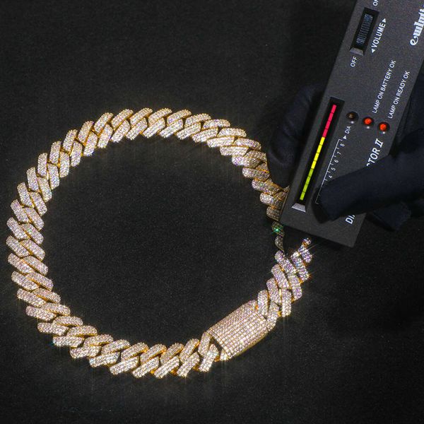 

Drop Shipping Fine Jewelry Hip Hop Men 20Mm Gold Plated Iced Out VVS Moissanite Diamond Cuban Link Chain Necklace