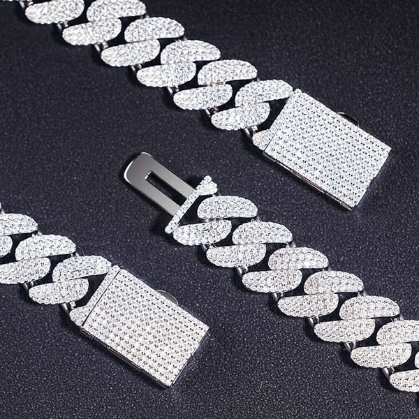 

SICGEM Top Selling 8 Inches 15 MM Width Hip Hop Sterling Sier Mens Moissanite Cuban Chains