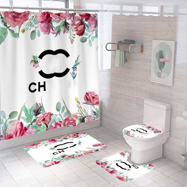 

Designer Classic Printed Curtain or Set of Four Pieces Bathroom Toilet Mat home decoration