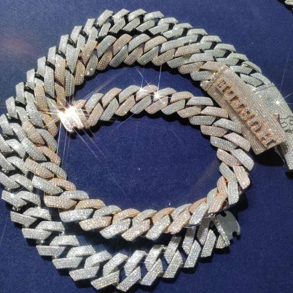 

2023 Standard Quality 16-20Mm 100% Handcrafted VVS Moissanite: Iced Out Cuban Link Chain Sterling Sier Necklace