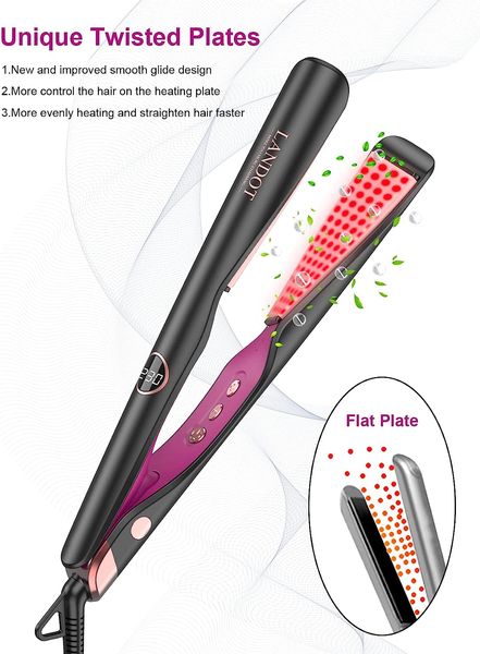

HS168 Landot 2-In-1 Hair Tool - Combination Straightener & Curler with Adjustable Temperature, Purple gold