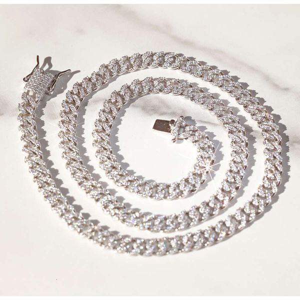 

Fashion Style Single Row 6Mm 10Mm Ice Out Moissanite Solid Sier Cuban Link Chain Rapper Hip Hop Necklace
