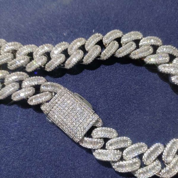 

Hand Crafted Baguette Cut Chain Vvs Moissanite 15Mm Ice Out Cuban Link Chains