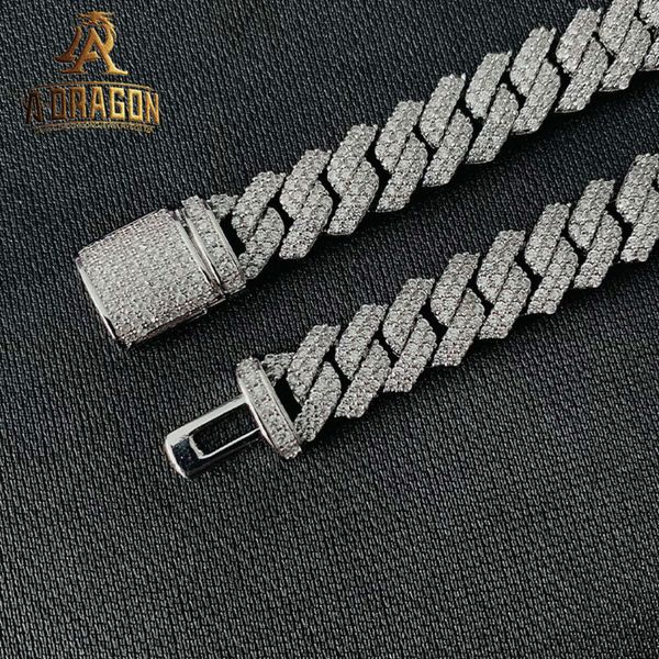 

20Mm 22" Moissanite Necklace Ice Out New Design Bag Ornament Round Brilliant Cut Sier VVS Heavy Cuban Chain