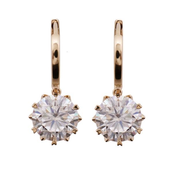 

Newest Design Hotsale Yellow Gold Fine Hoop Earrings With Moissanite Drop