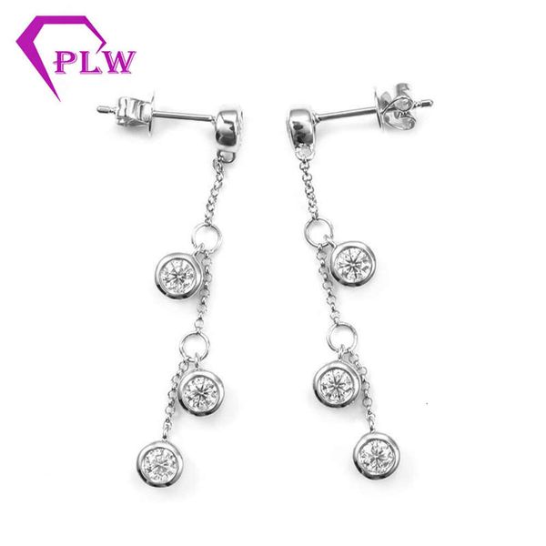 

Provence Elegant 14K White Gold Chain Earrings With 3Mm Round Cut Bezel Setting Moissanite Def-Vvs
