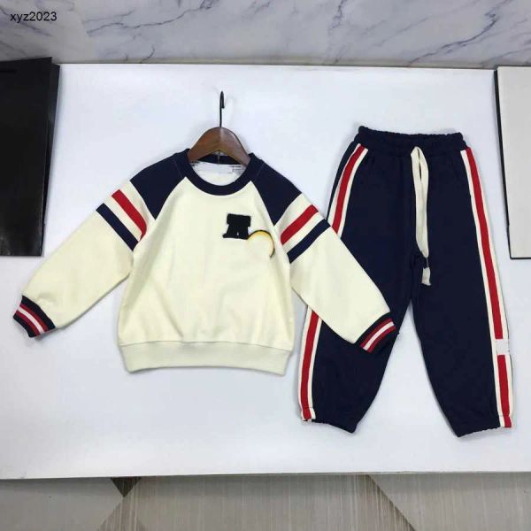 

children clothes fashion kids Tracksuits baby autumn Sets kids suit Size -160 CM 2pcs Spliced design round neck sweater and lace up sweatpants CHG2401196-12, #1