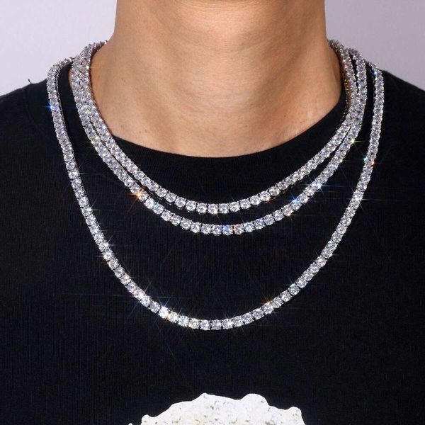 

Hip Hop 5Mm Moissanite Choker Iced Out Diamond Sier Tennis Chain Necklace