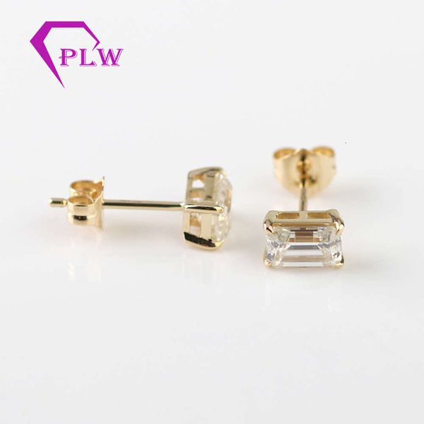 

Provence Jewelry Pointed Prong Setting 5X7mm 1Carat Emerald Cut Moissanite Earrings Yellow Gold