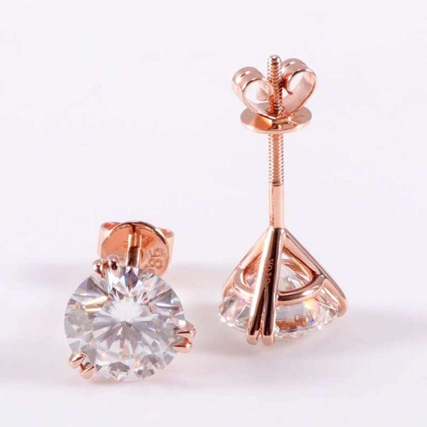 

10K Rose Real Gold 2Pieces Of 1.5Ct 7.5Mm Round DEF Color Moissanite Stones Stud Earrings