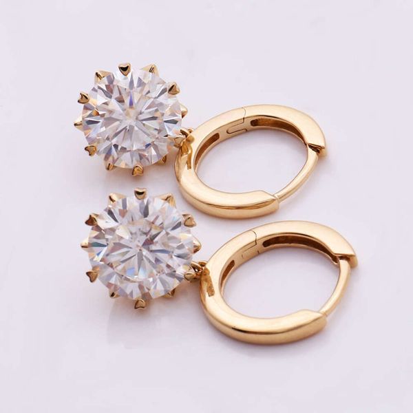 

Modern Design Yellow Gold Hoop Earrings With Moissanite Drop