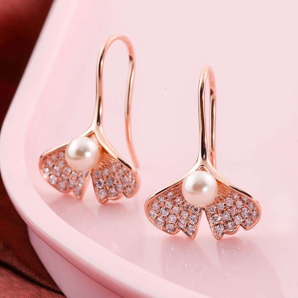 

Gorgeous Lab Grown Diamond Earrings With Natural Pearl 14K Rose Gold Jewelry