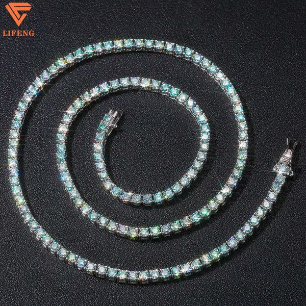

New Arrival Iced Out Colorful VVS Moissanite 3Mm Cluster Ball Chain Hiphop Jewelry Sterling Sier Tennis Necklace