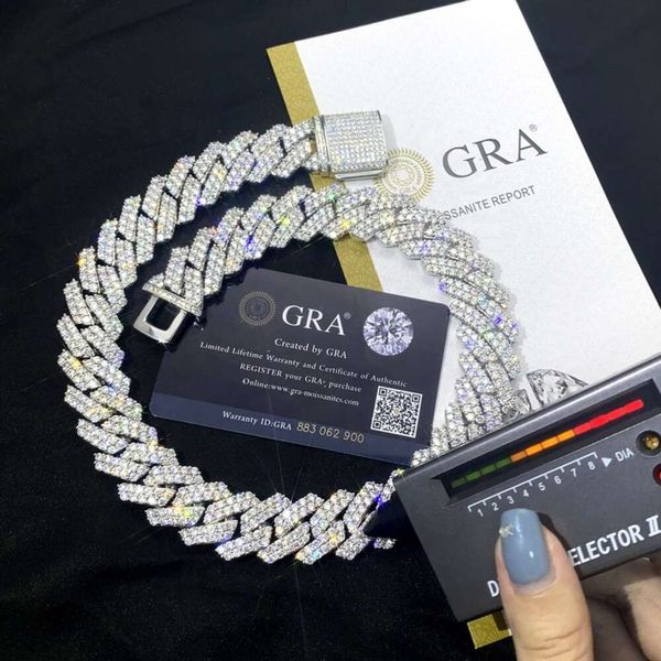 

Pass Diamond Tester GRA Moissanite Diamond 6Mm-20Mm Wide 2Rows Solid Sier Cuban Link Chain For Rapper Hip Hop Necklace