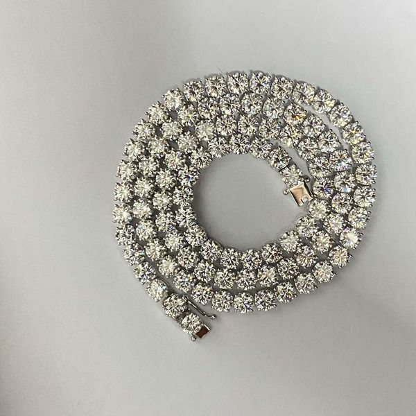 

HQ GEMS 20 Inch Sier Moissanite Tennis Chain 5Mm Men Pip Hop Necklace