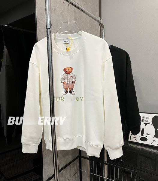 

Women and Men' Cotton Hoodie or Sweatshirt with Hip-hop Teddy Bear Print for Chic Style in Autumn and Winter Collection, White