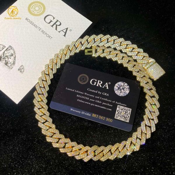 

Custom Wholesale Hip Hop Necklace Sterling Sier 8Mm 10Mm 12Mm Iced Out VVS Moissanite Cuban Link Chain Mossanite Jewelry