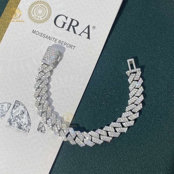 

Top Quality Sier Iced Out Custom Hip Hop Jewelry Moissanite Chain 12Mm 7Inches Cuban Link Bracelet