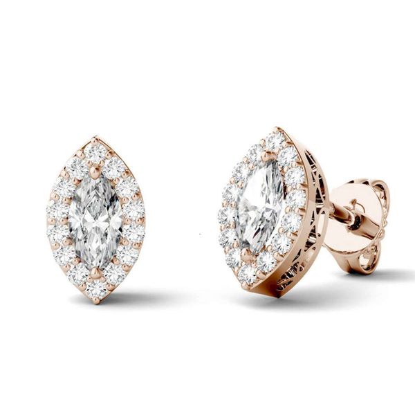 

Marquise Colorless Moissanite Halo Stud Earrings In Rose Gold