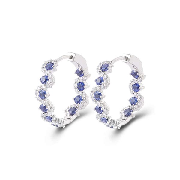 

Sapphire Gemstone Classic Style 14K White Gold Melee Moissanite Stone Fine Jewelry Earrings