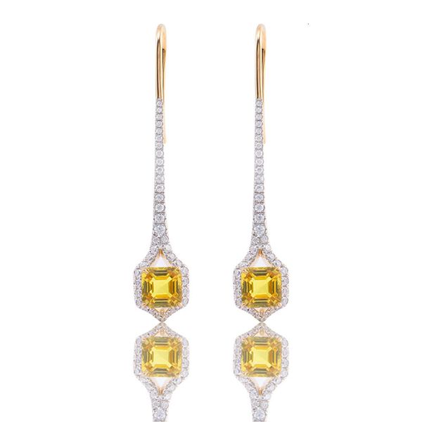 

Asscher Cutting Moissanite Diamond 14K Yellow Gold Long Chain Earring For Girls